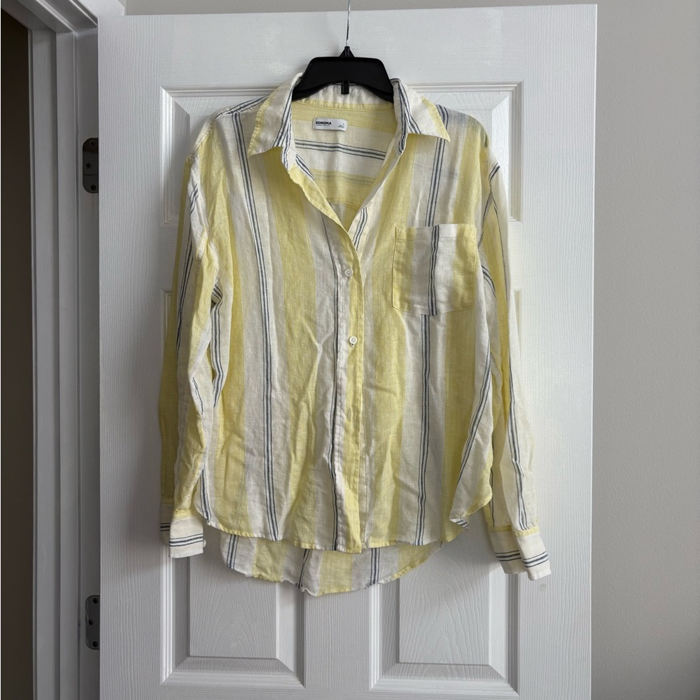 Sonoma Yellow and Blue Striped Linen Shirt